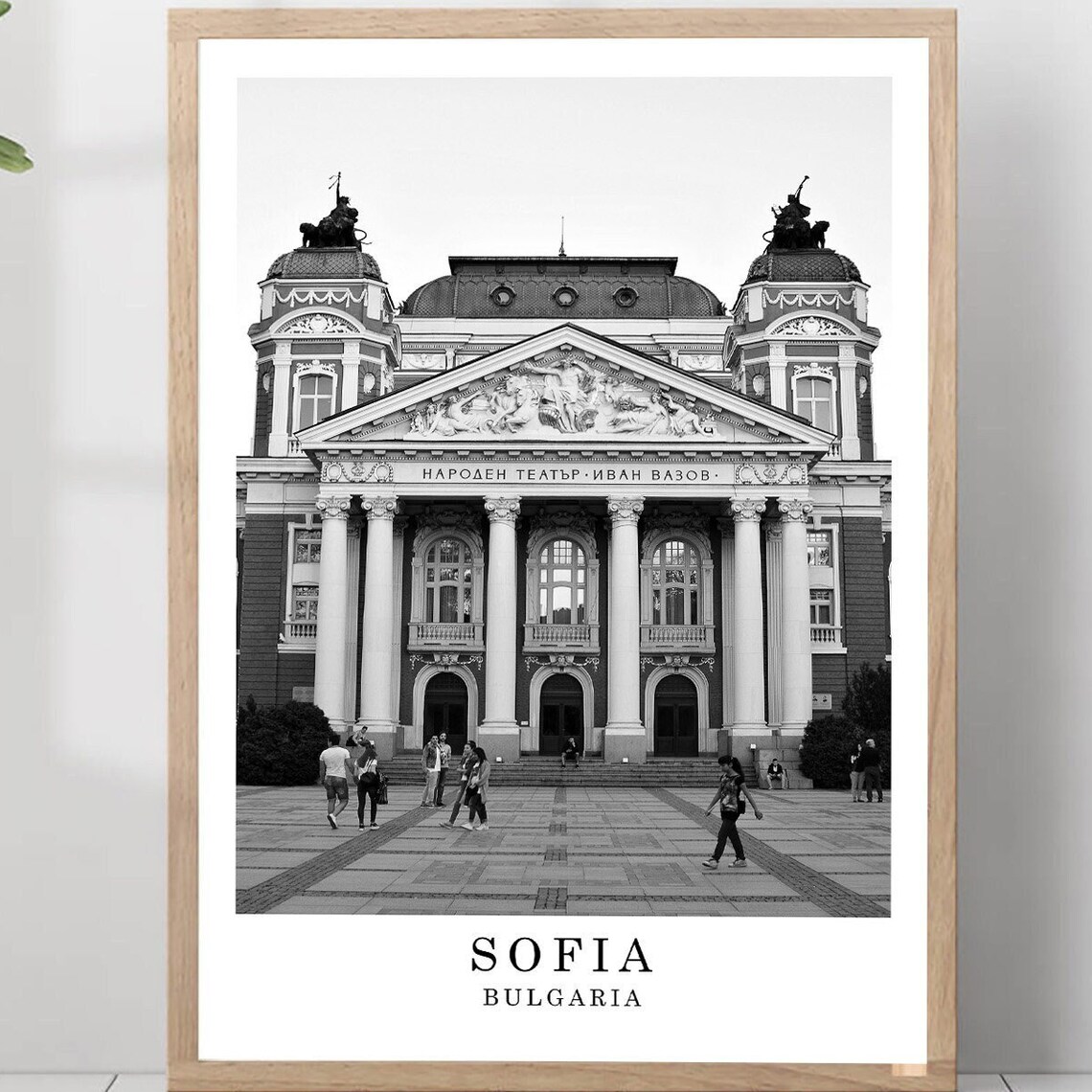 Sofia Bulgaria National Theatre Black And White Photo Poster