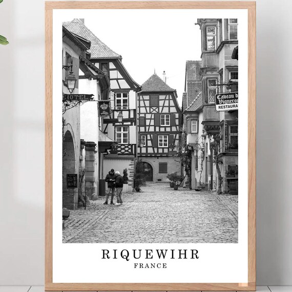 Riquewihr France Half Timbered Village Black And White Travel Photo Poster