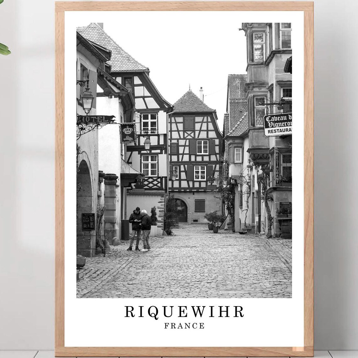Riquewihr France Half Timbered Village Black And White Travel Photo Poster