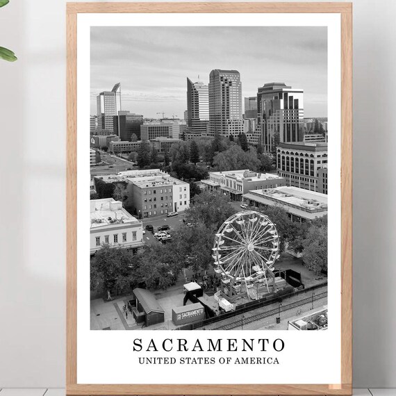 Sacramento Skyline With Ferris Wheel Cityscape Travel Poster California