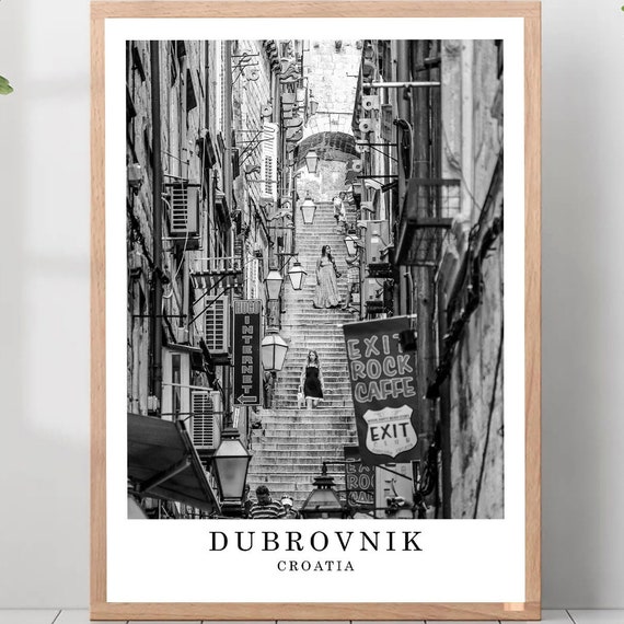 Dubrovnik Travel Poster, Black And White City Art