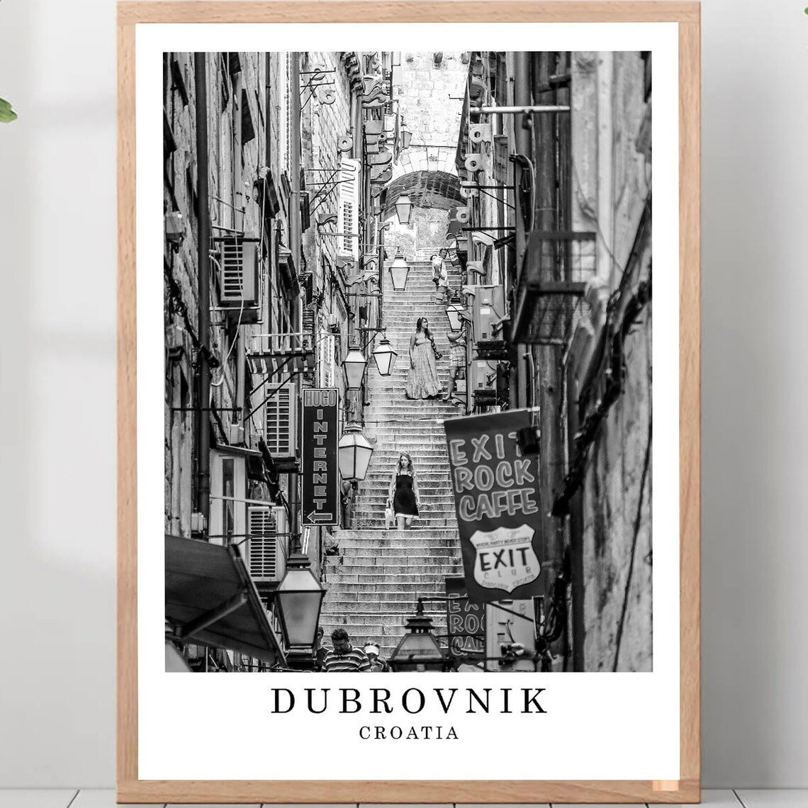 Dubrovnik Travel Poster, Black And White City Art