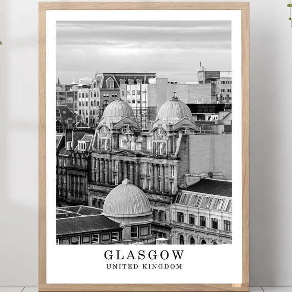 Glasgow Scotland Historic Domes Skyline Black And White Photo Poster