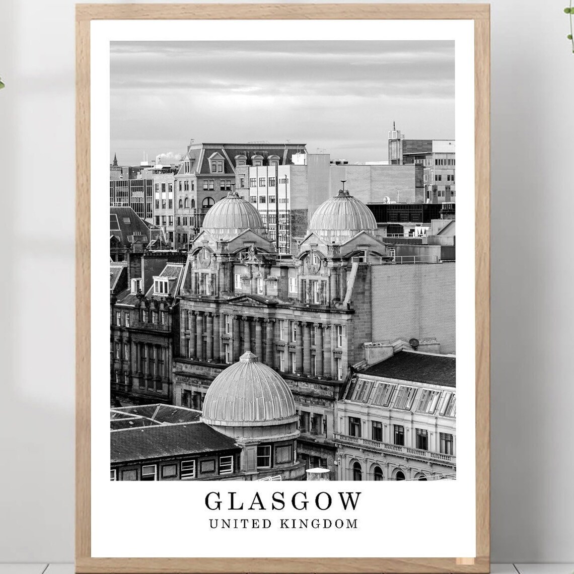 Glasgow Scotland Historic Domes Skyline Black And White Photo Poster