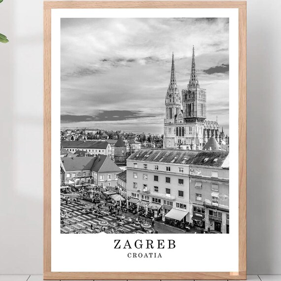 Zagreb Cathedral Twin Spires And Market Square Croatia Travel Poster
