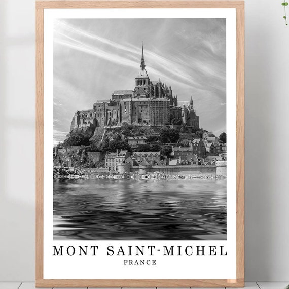 Mont Saintmichel Travel Wall Print Black White Photo City Landmark Poster Minimalist Art Decor Gift