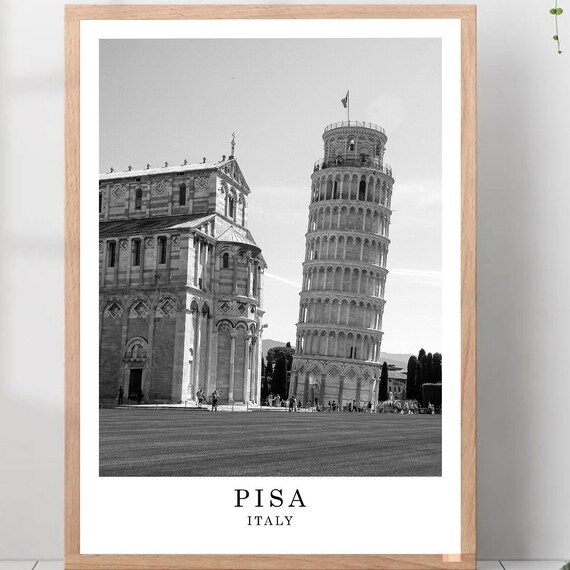 Pisa Italy Leaning Tower Cathedral Black And White Photo Poster