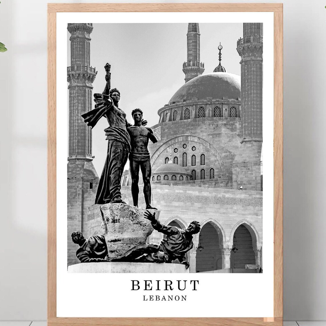 Beirut Martyrs' Square Monument Al-Amin Mosque Lebanon Travel Poster