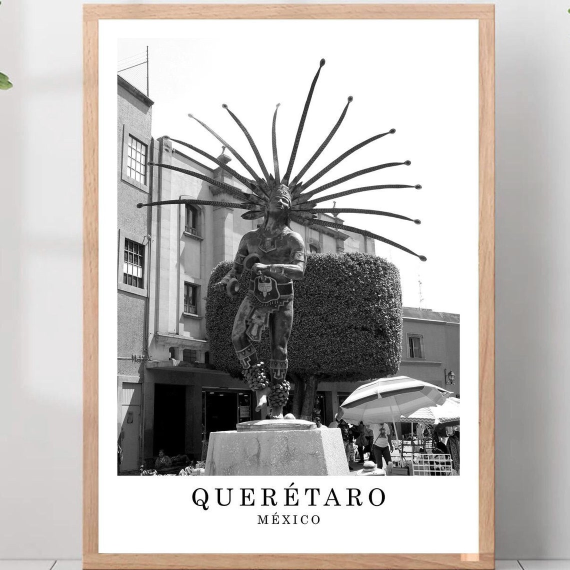 Queretaro Mexico Aztec Dancer Statue Black And White Photo Poster