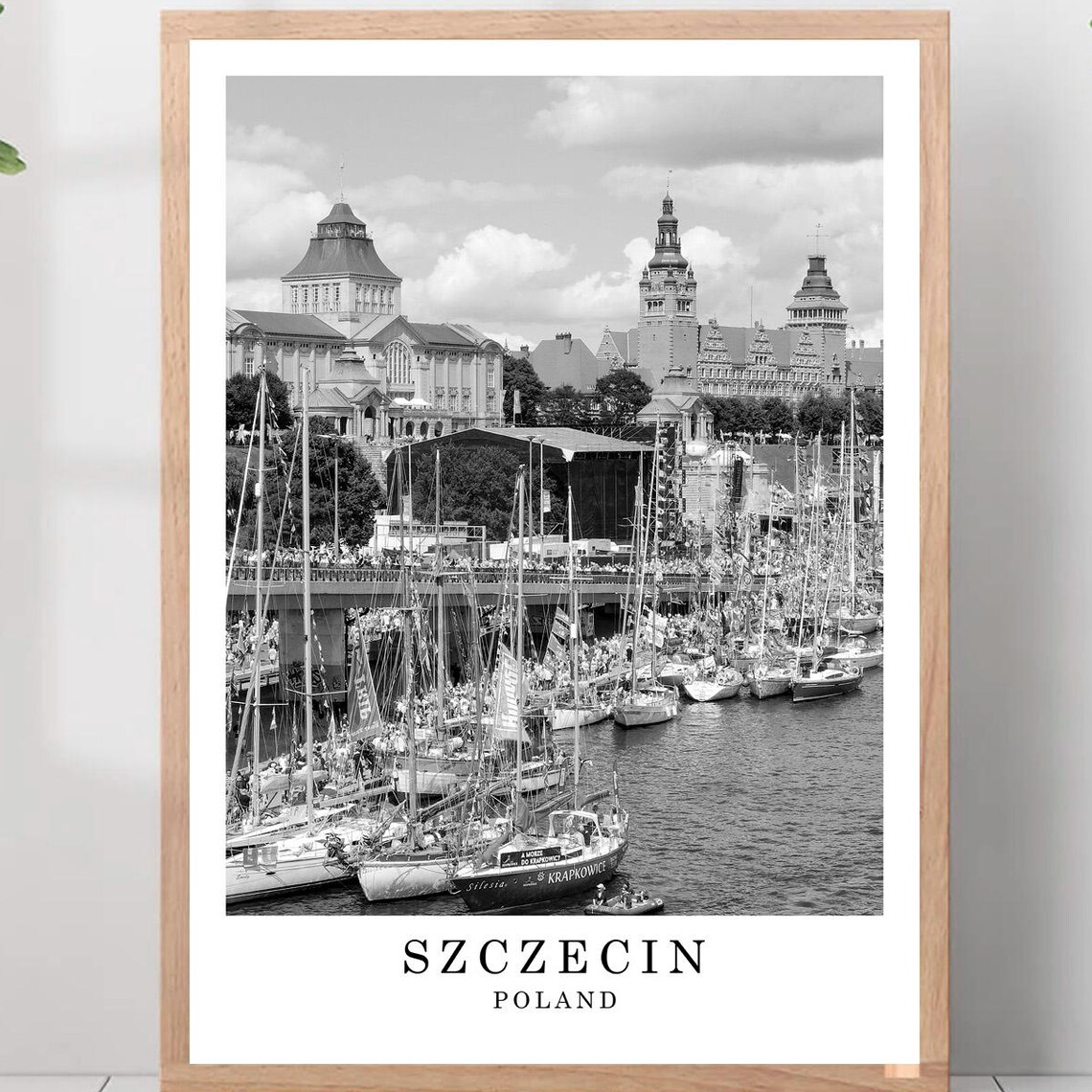 Szczecin Tall Ships Festival Harbor Black and White Photo Poster