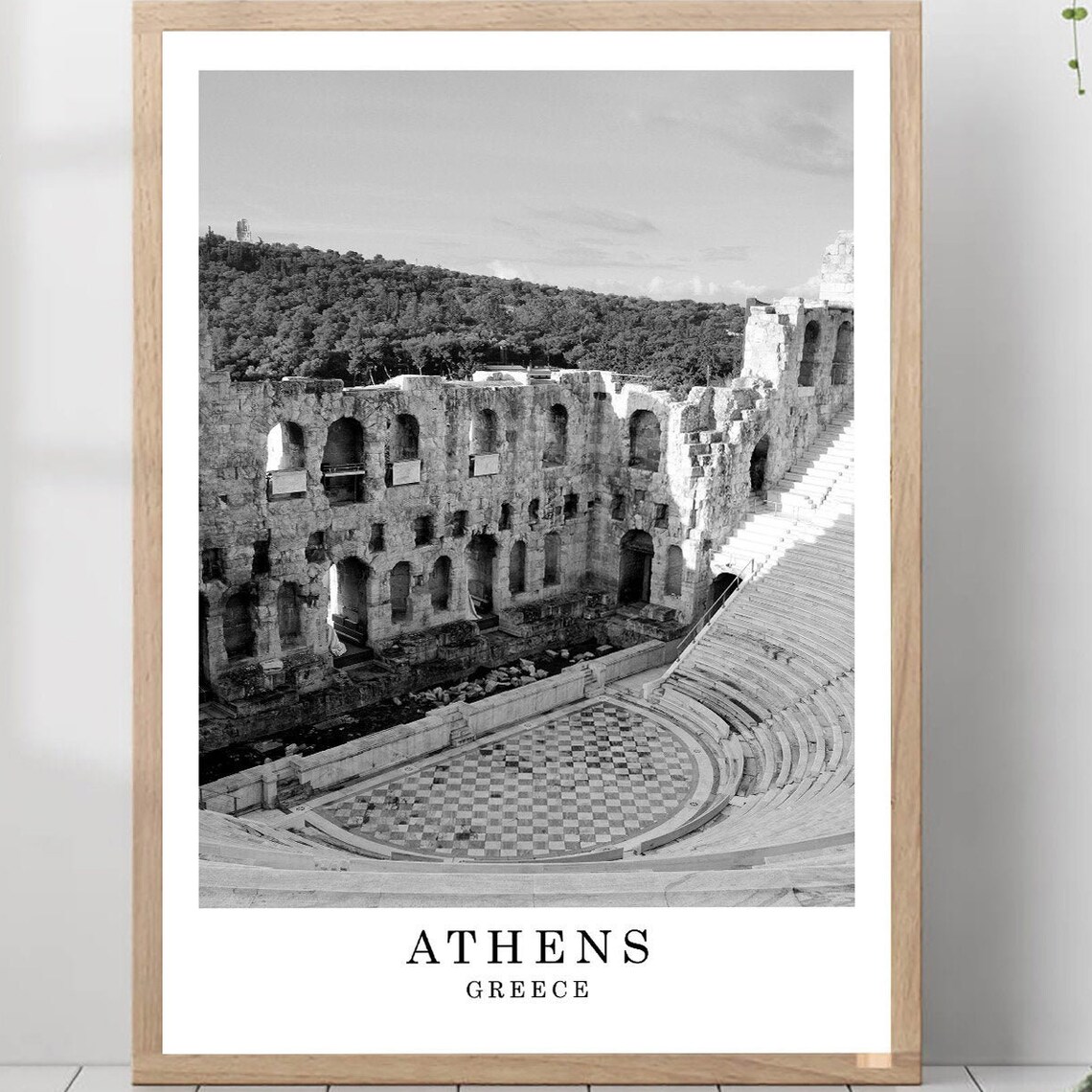 Athens Greece Ancient Amphitheater Black And White Travel Photo Poster