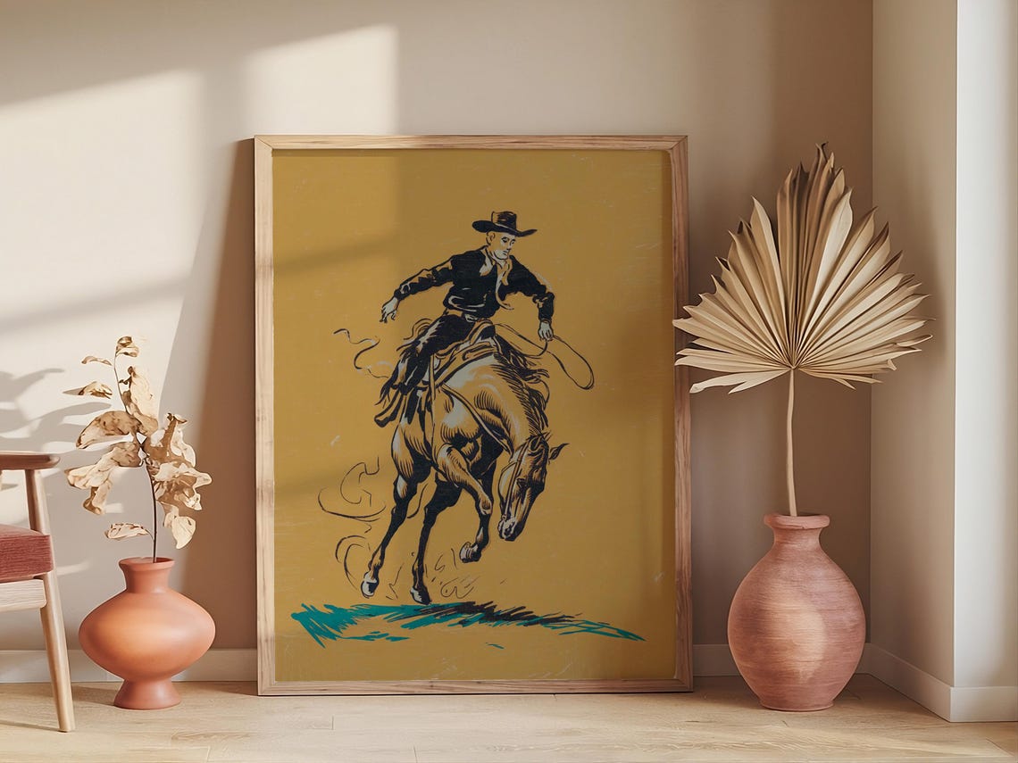 Cowboy Wall Art Bucking Bronco Preppy Room Dcor Western Decor Modern Eclectic Poster Boho