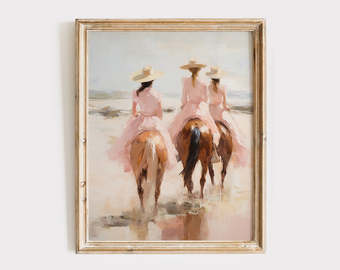 Cowgirls On Horseback Coastal Cowgirl Trendy Print Cowgirl Wall Art Cowboy Boots Preppy Decor Dorm Decor