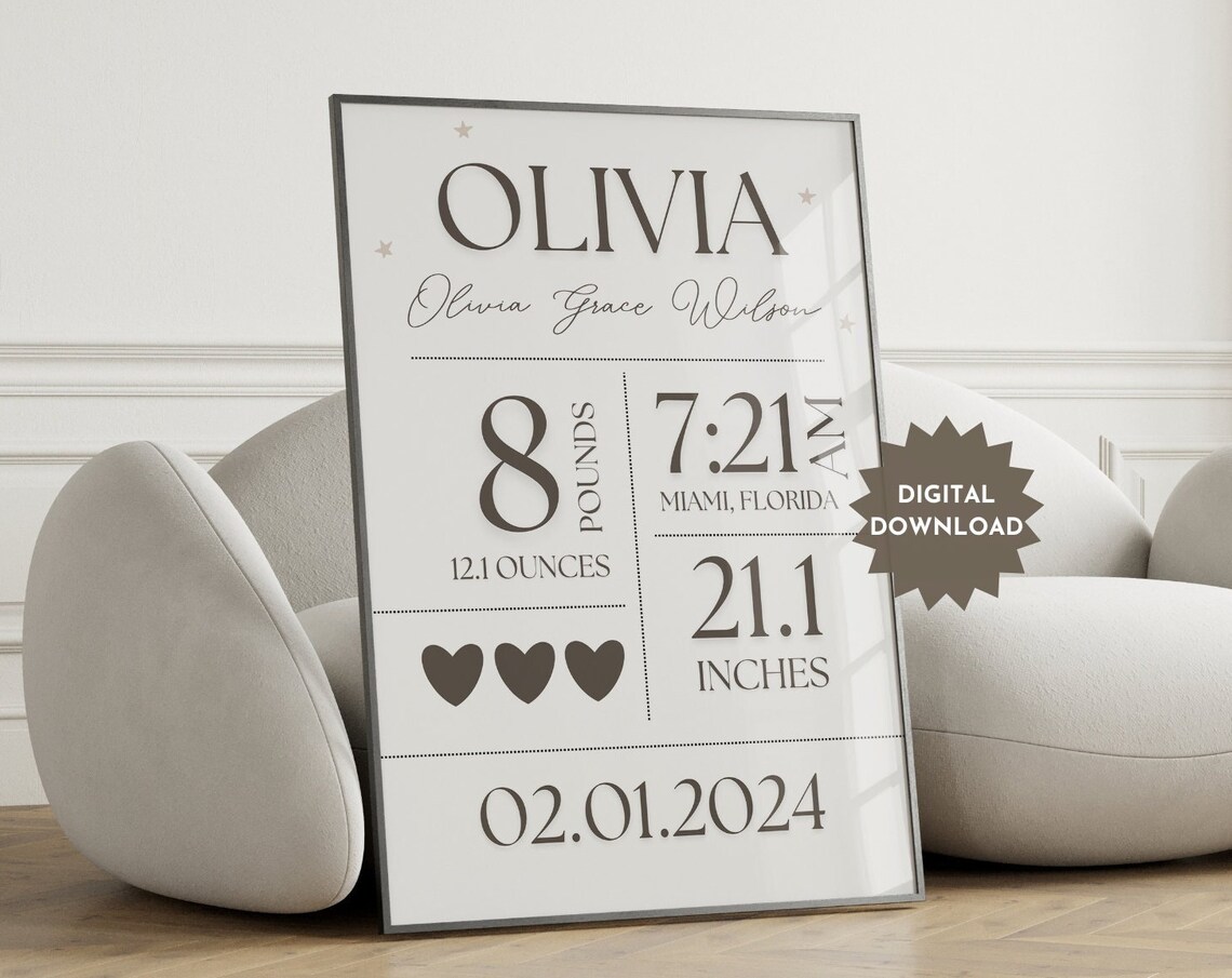 Minimalist Birth Stats Nursery Art Print