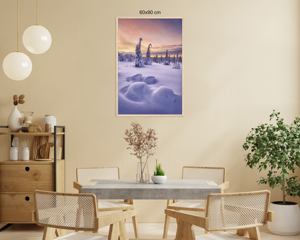 Snowy Winter Forest At Pink Sunset With Frosted Pine Trees Poster - Image 2