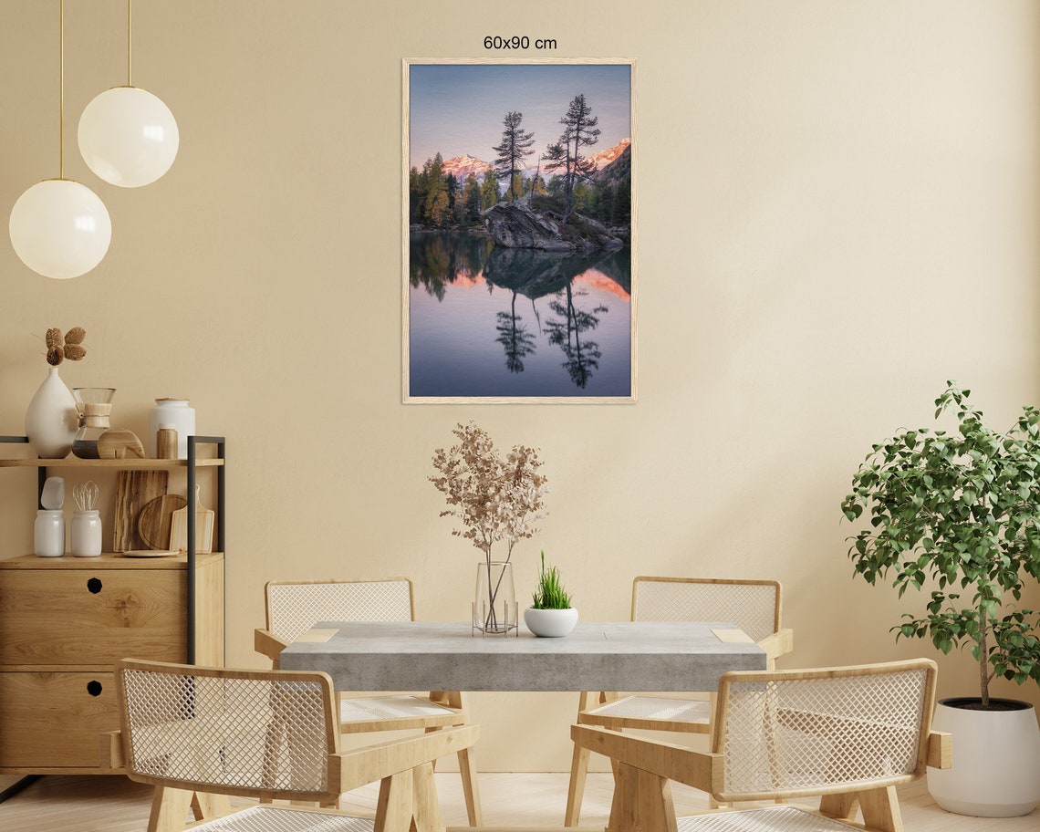 Alpine Mountain Lake At Sunrise With Perfect Mirror Reflection Poster - Image 2