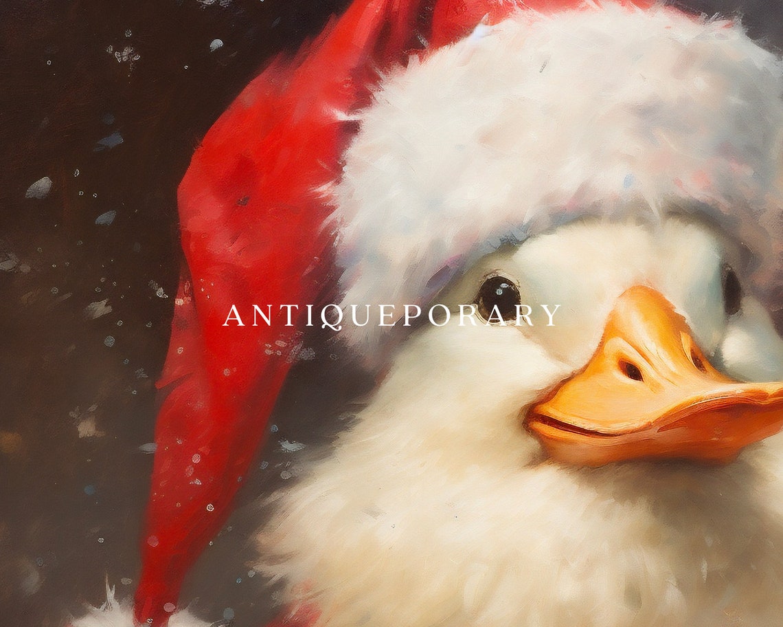 Festive Duck in Santa Hat Snowy Christmas Holiday Portrait Poster - Image 3