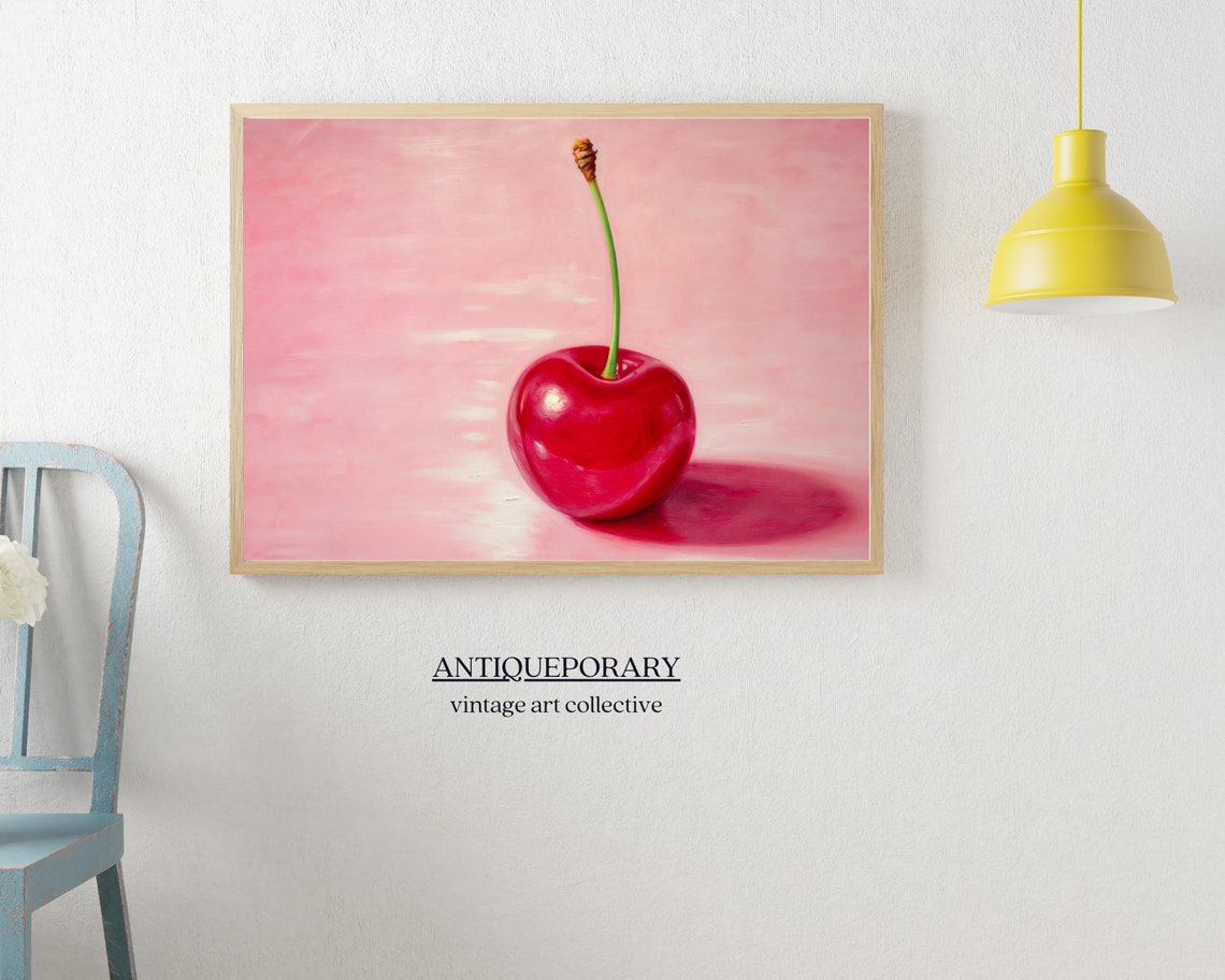 Glossy Red Cherry on Pink Background Minimalist Pop Art Fruit Poster - Image 7
