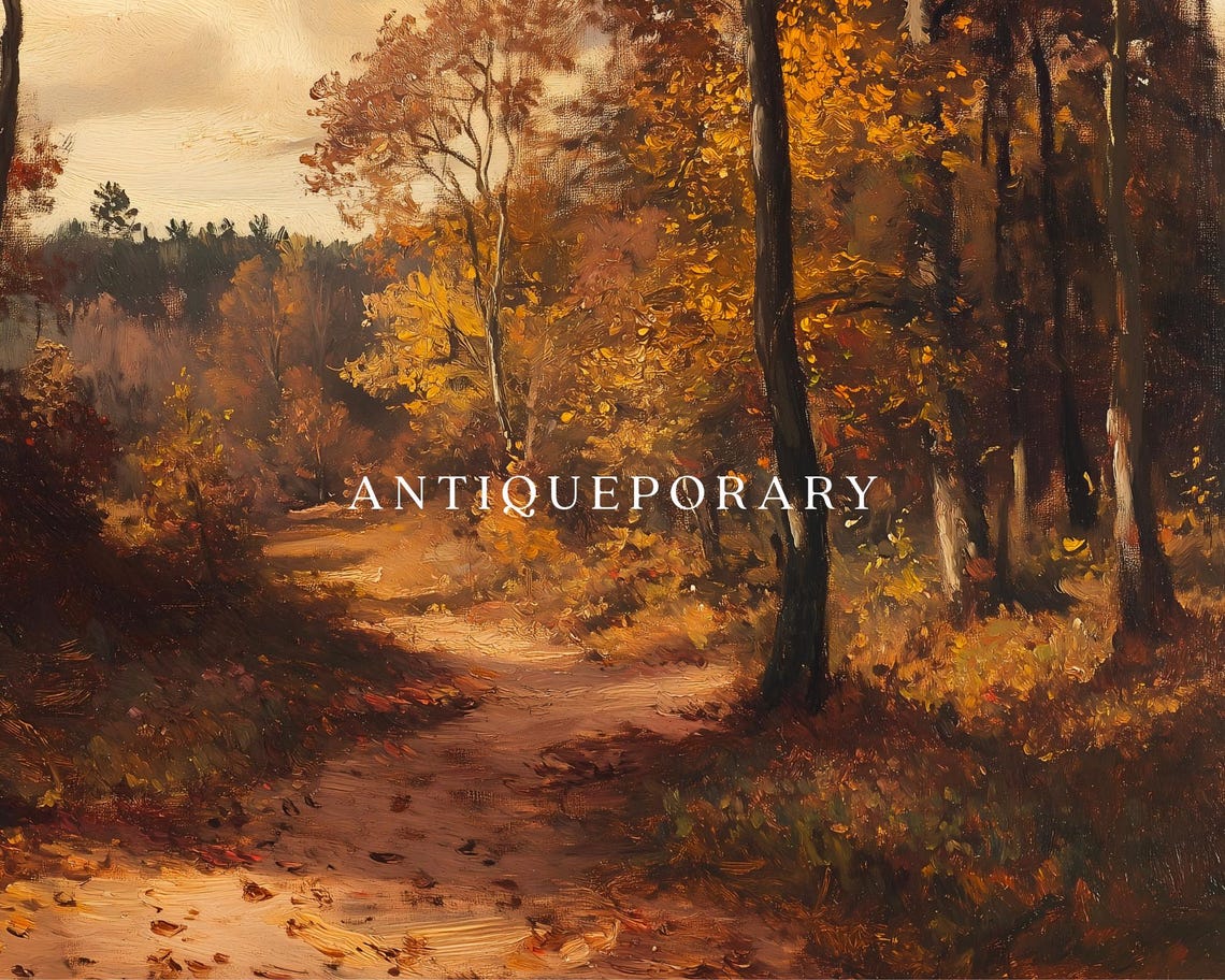 Autumn Forest Path Golden Trees Moody Fall Landscape Painting Poster - Image 2