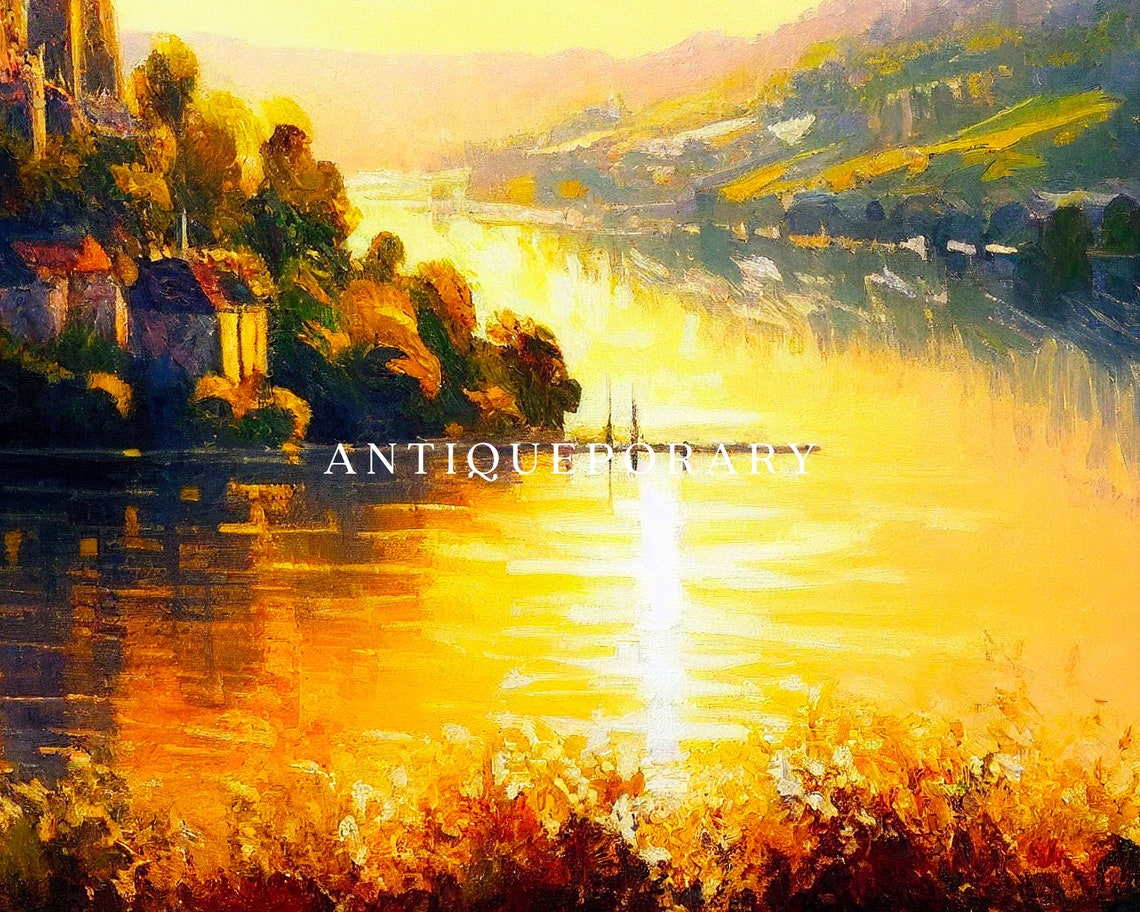 Captivating Sunset Landscape Painting Vintage Wall Art Moody Wall Decor Moody Wall Decor Vintage Oil Painting Antique Oil Painting - Image 2