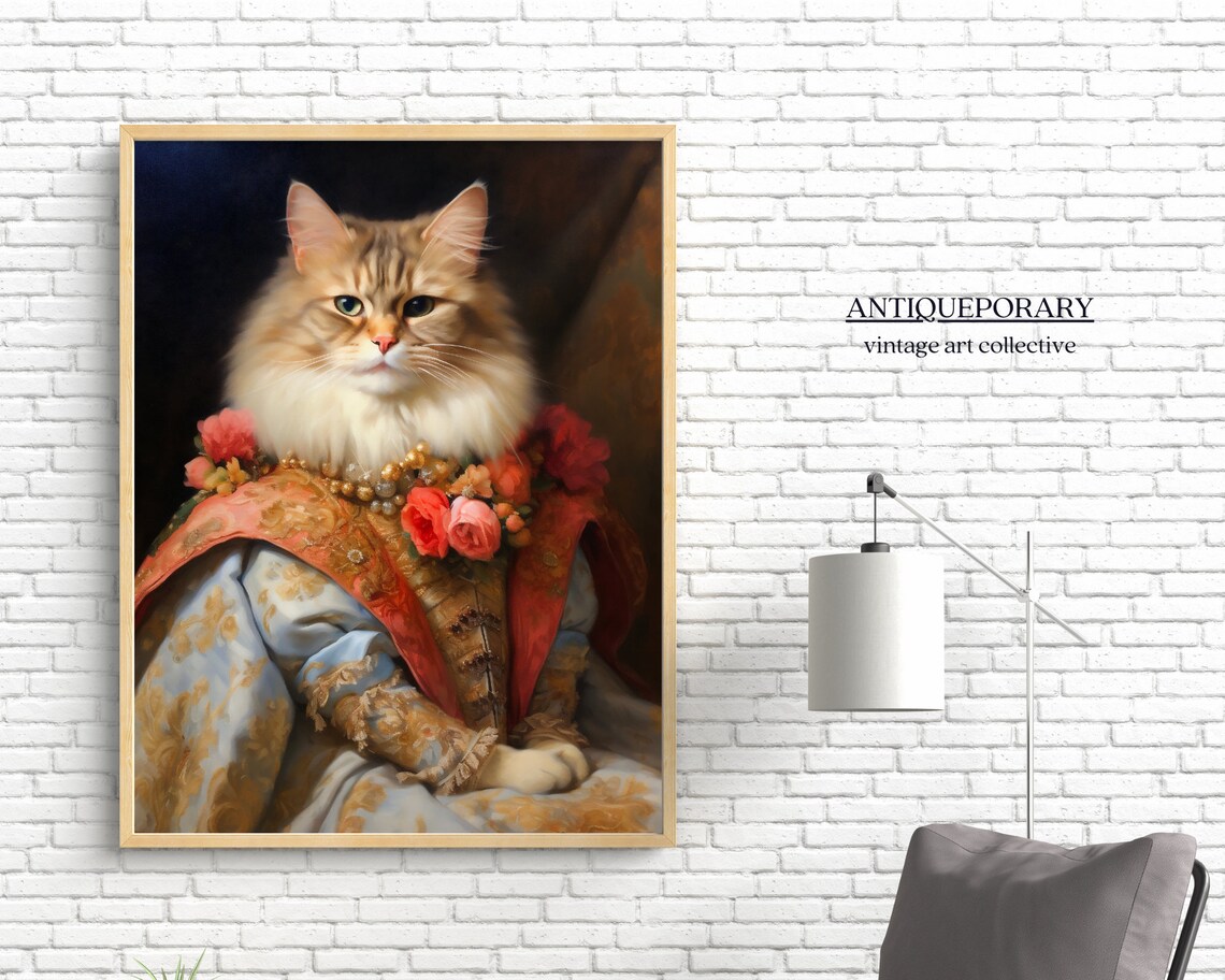 Royal Lady Cat Portrait Roses Pearls Victorian Gown Painting Poster - Image 6