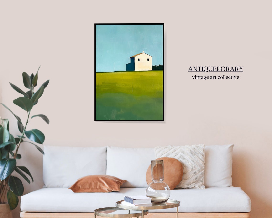 Minimalist White Farmhouse Green Hill Abstract Landscape Poster - Image 5
