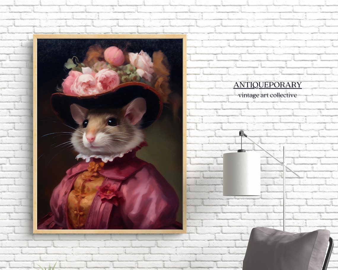 Royal Lady Mouse Portrait Pink Dress Rose Hat Victorian Poster - Image 5