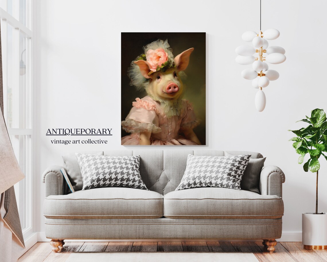 Adorable Pig Lady in Pink Dress with Rose Headpiece Portrait Poster - Image 7