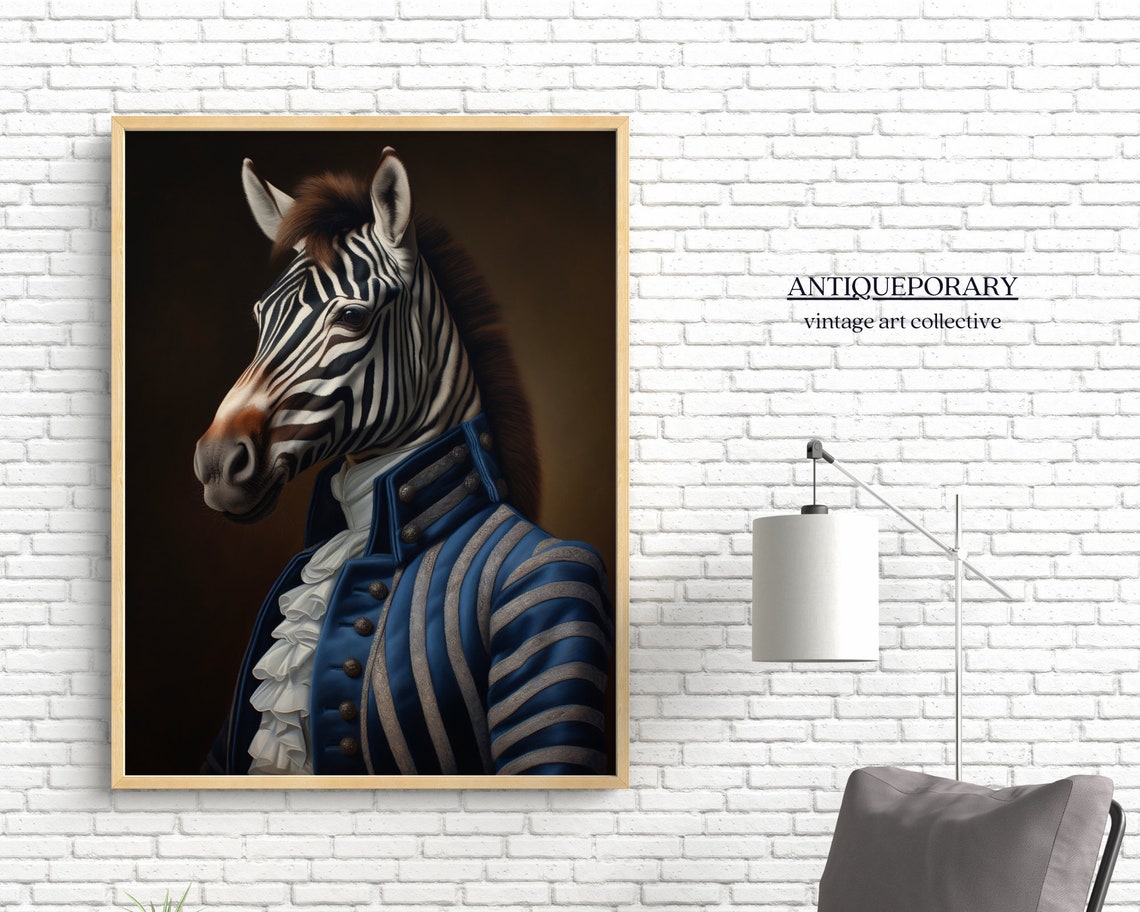 Regal Zebra Navy Uniform Coat Vintage Animal Portrait Poster - Image 4