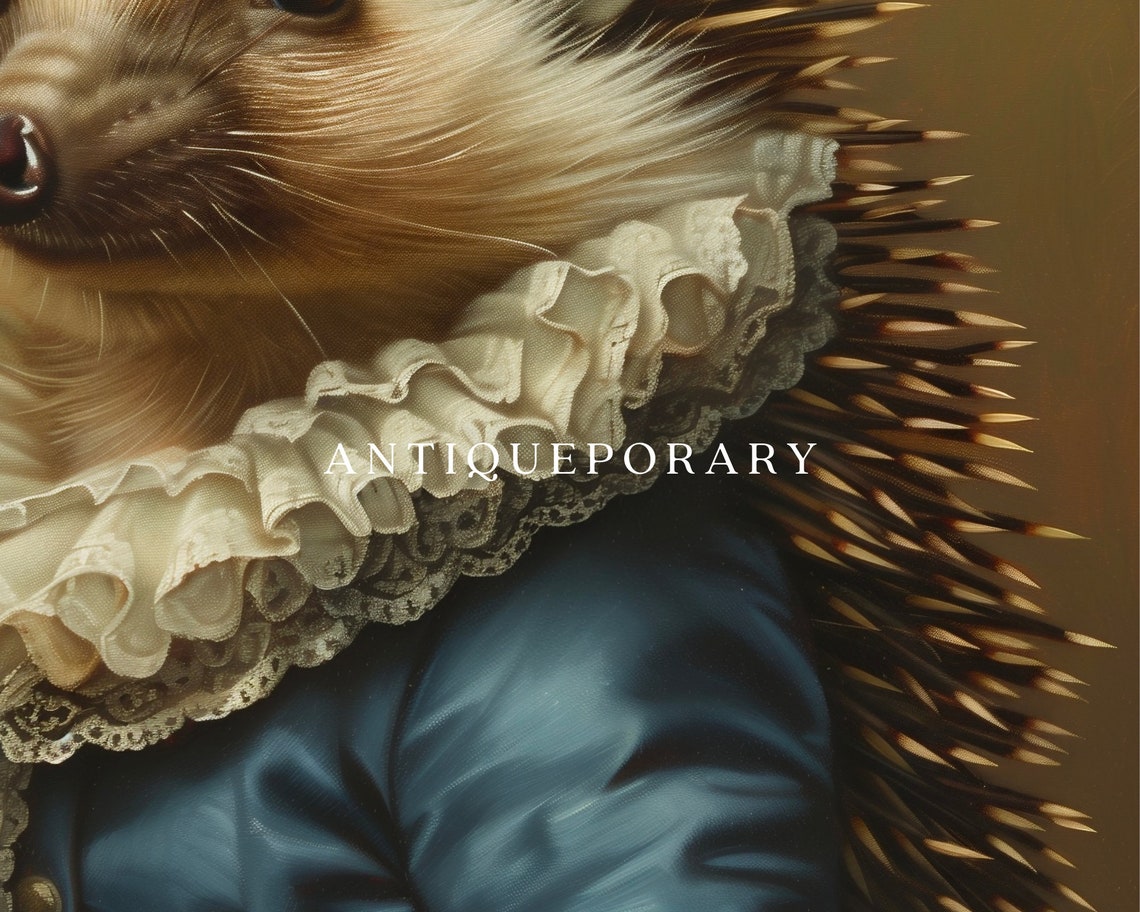Lady Hedgehog Portrait Floral Hat Lace Ruff Victorian Painting Poster - Image 2