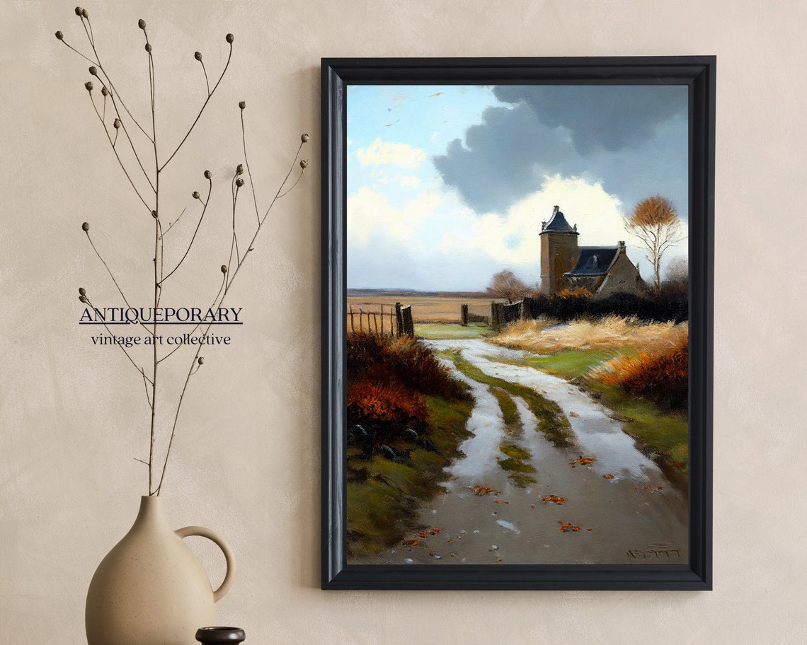 Country Field Wall Art Country Landscape Painting Print Country Landscape Painting Antique Landscape Art Print Field Painting - Image 5