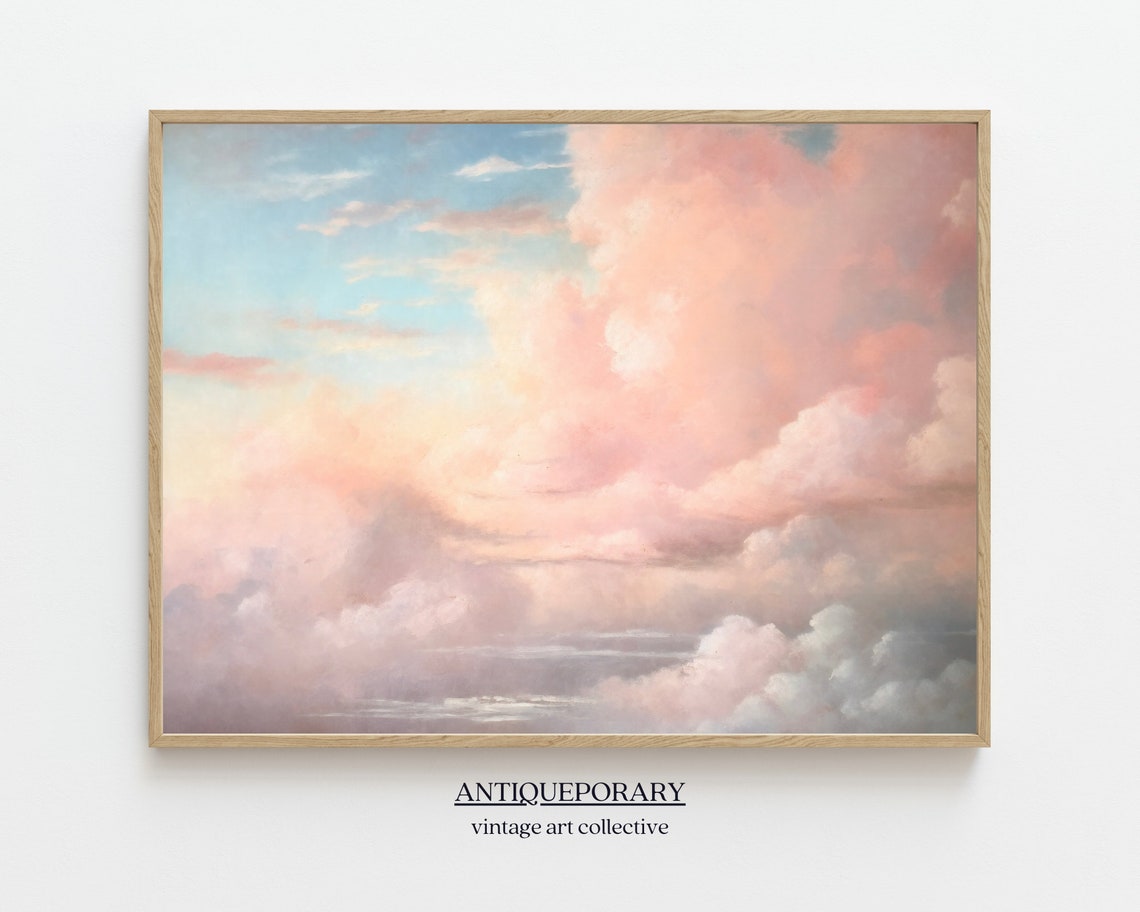 Soft Pink and Peach Cloud Sky in a Dreamy Pastel Skyscape Poster