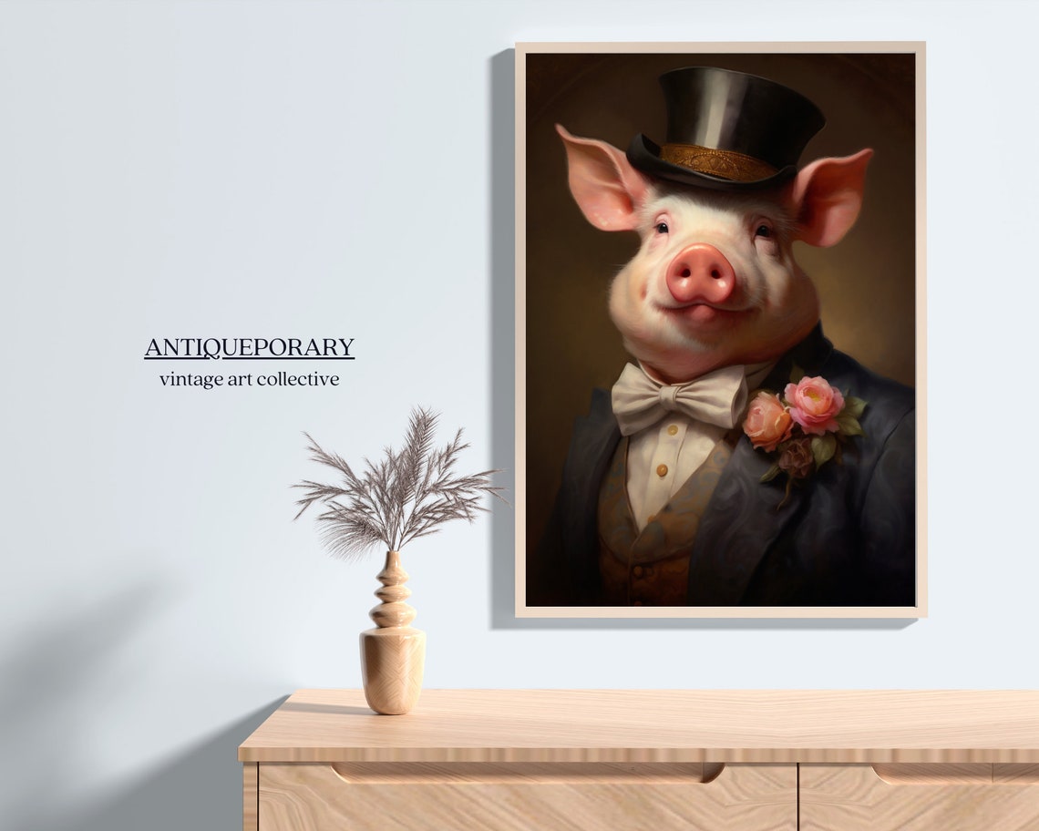 Pig Vintage Portrait Victorian Animal Portrait Dressed Animal Prints Altered Art Print Renaissance Animal Painting Farm Animal Art - Image 5