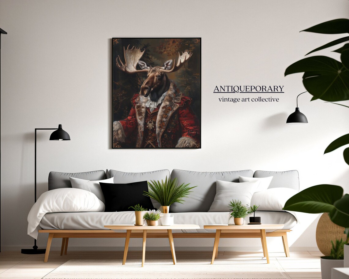 Moose Aristocrat Vintage Portrait in Red Fur Trimmed Coat Poster - Image 6