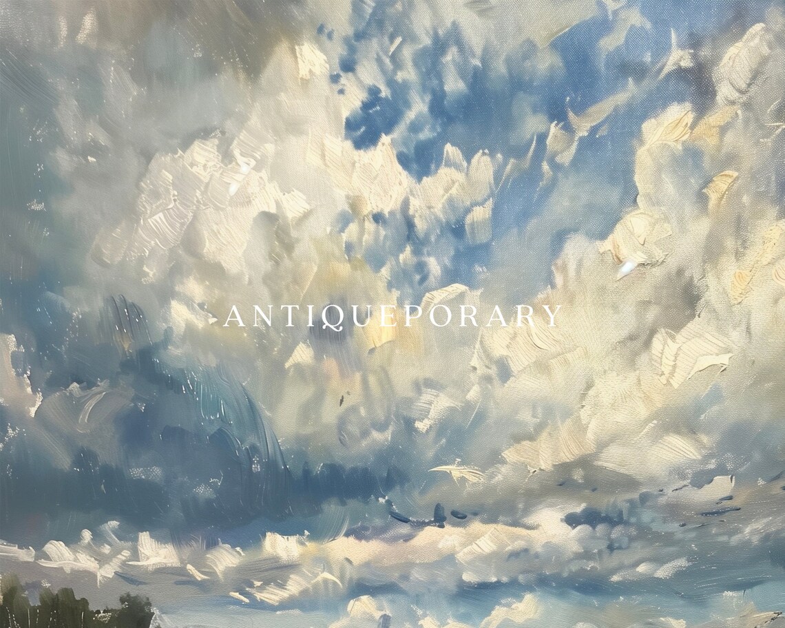 Dramatic Cloud Country Road Neutral Landscape Oil Painting Poster - Image 3