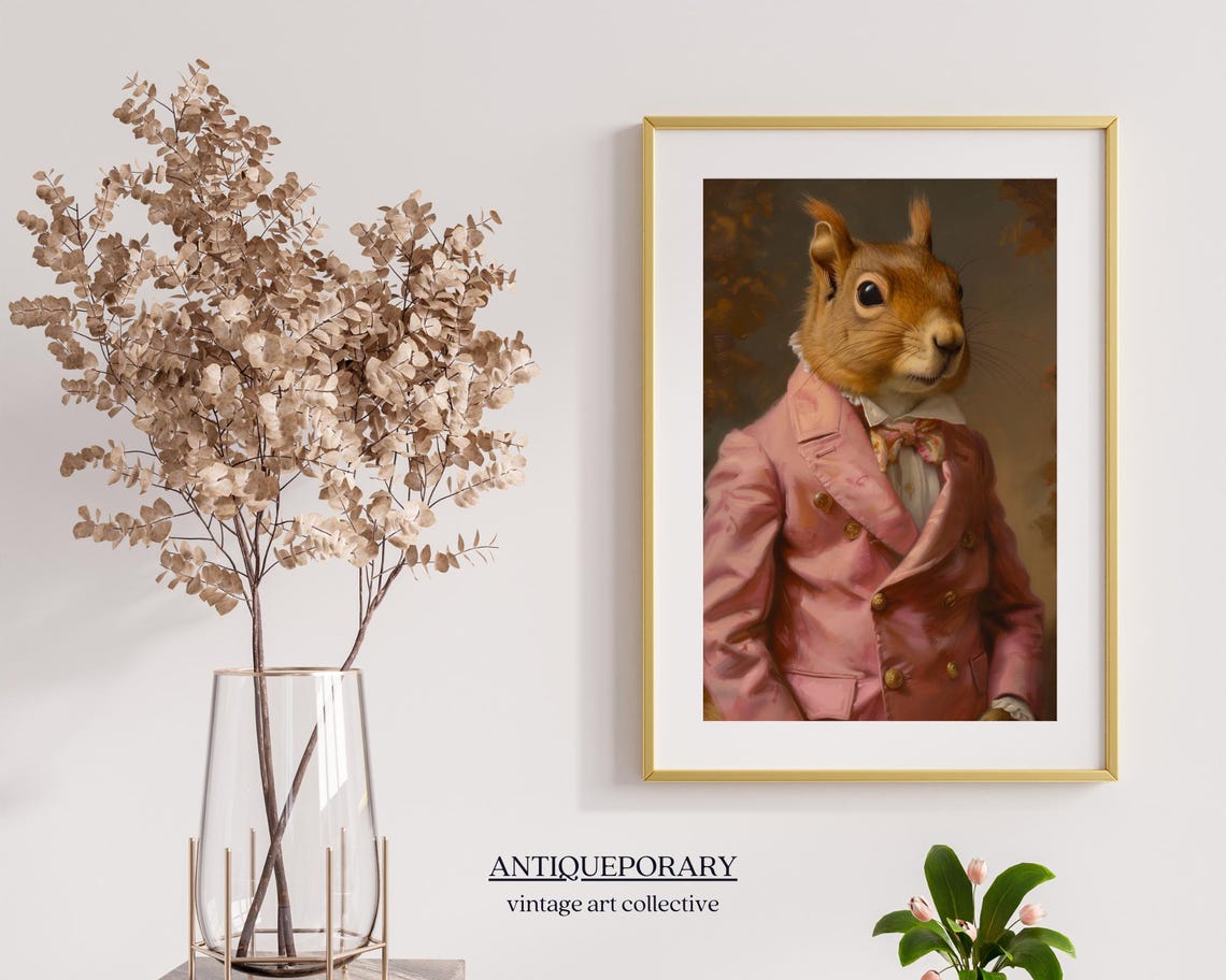 Pink Coat Squirrel Portrait Victorian Gentleman Animal Painting Poster - Image 6