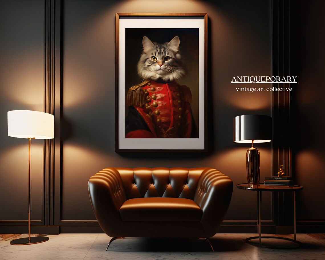 Tabby Cat Red Military Uniform Gold Epaulettes Victorian Portrait Poster - Image 4
