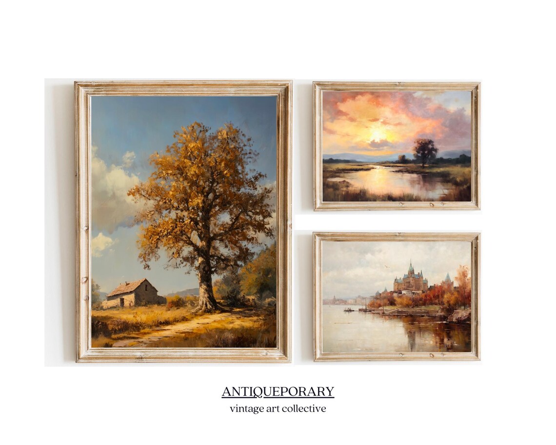 Golden Autumn Tree by Stone Cottage Vintage Pastoral Landscape Poster - Image 5