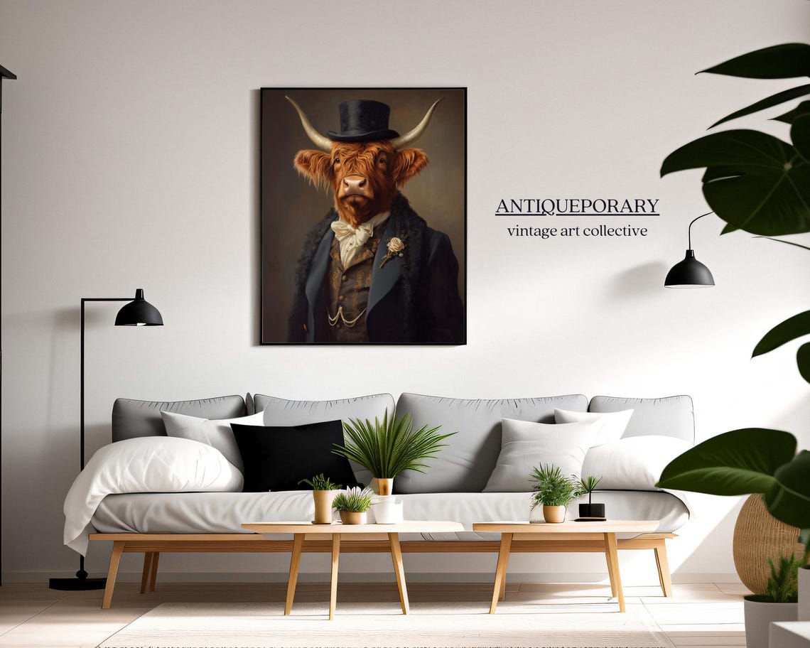 Highland Cow Top Hat Tailcoat Dapper Vintage Animal Portrait Poster - Image 4
