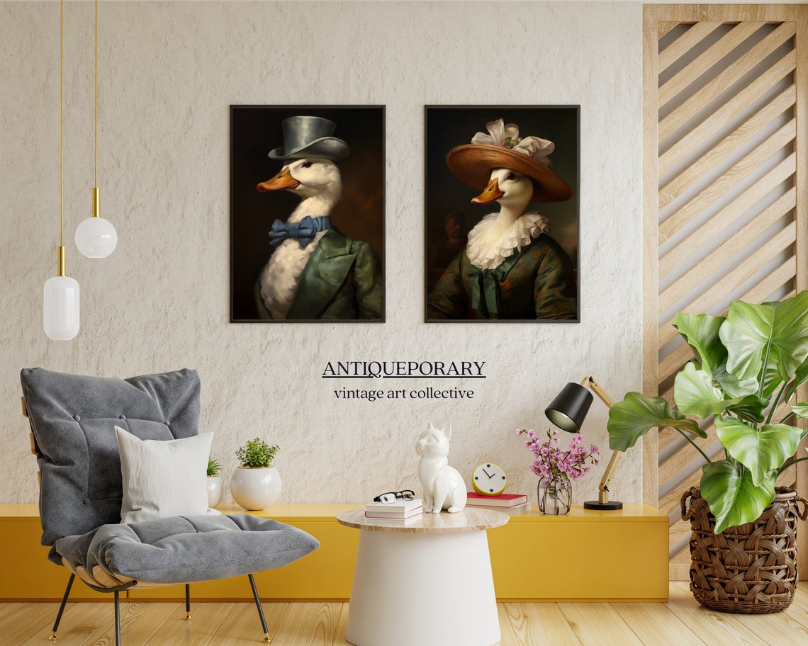 Dapper Duck Gentleman Top Hat Bow Tie Oil Portrait Animal Art Poster - Image 2
