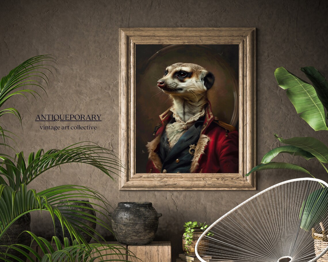 Meerkat Soldier in Red Military Coat Vintage Portrait Poster - Image 6