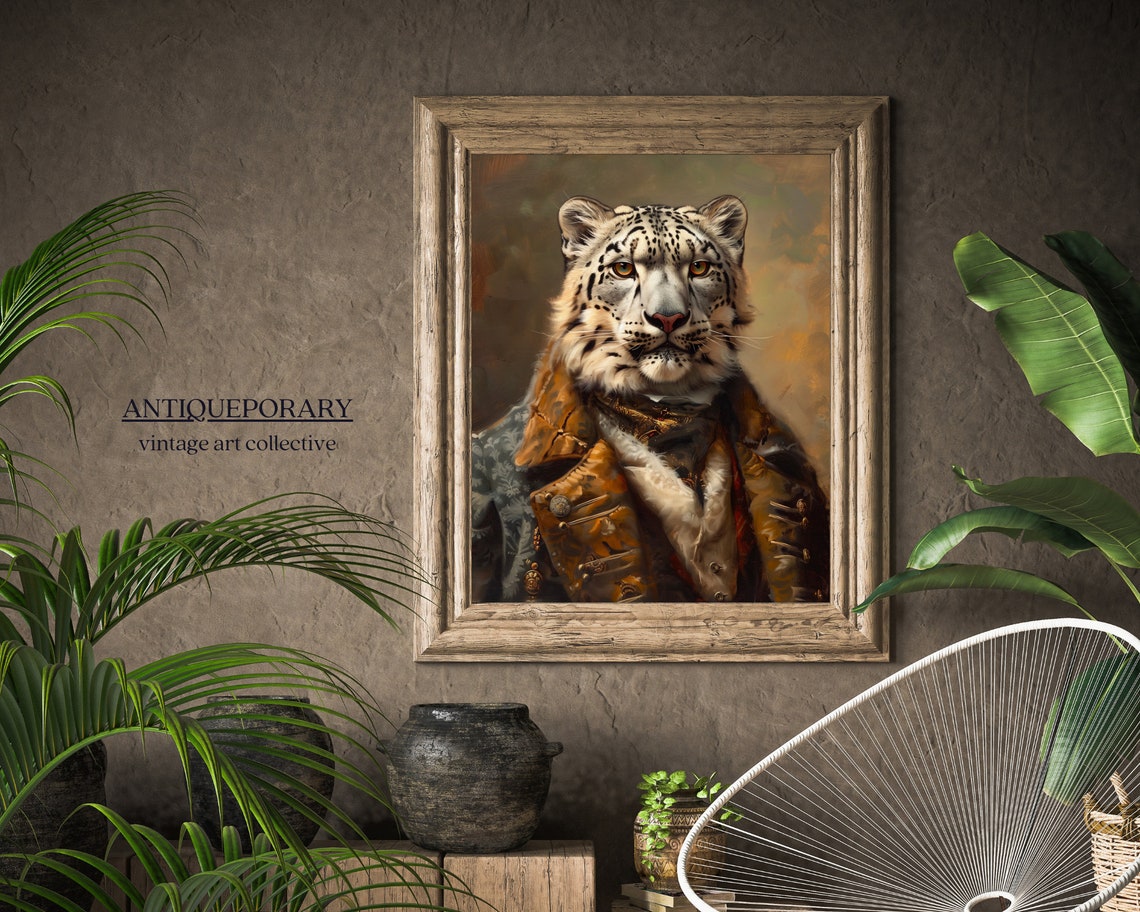Snow Leopard in Vintage Hunting Jacket Aristocrat Portrait Poster - Image 6