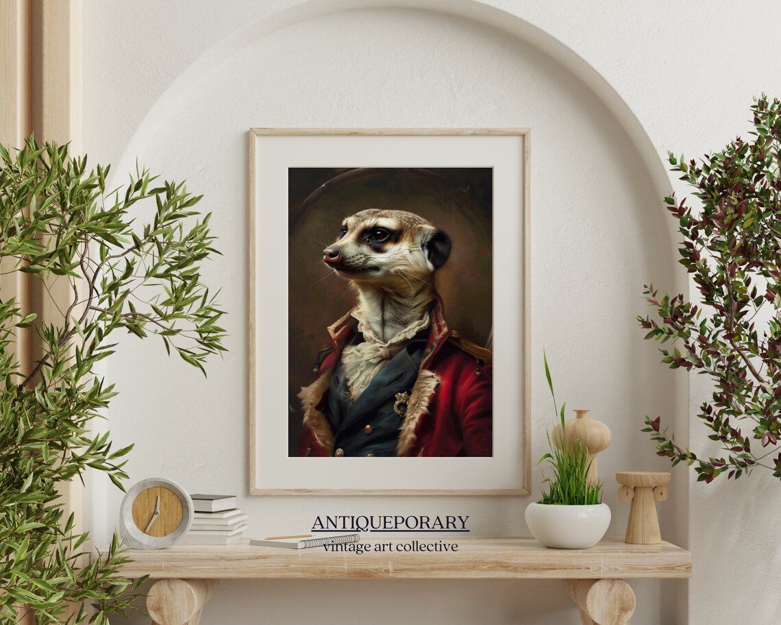 Meerkat Soldier in Red Military Coat Vintage Portrait Poster - Image 7