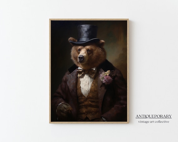 Gentleman Bear Top Hat Tailcoat Vintage Royal Animal Portrait Poster