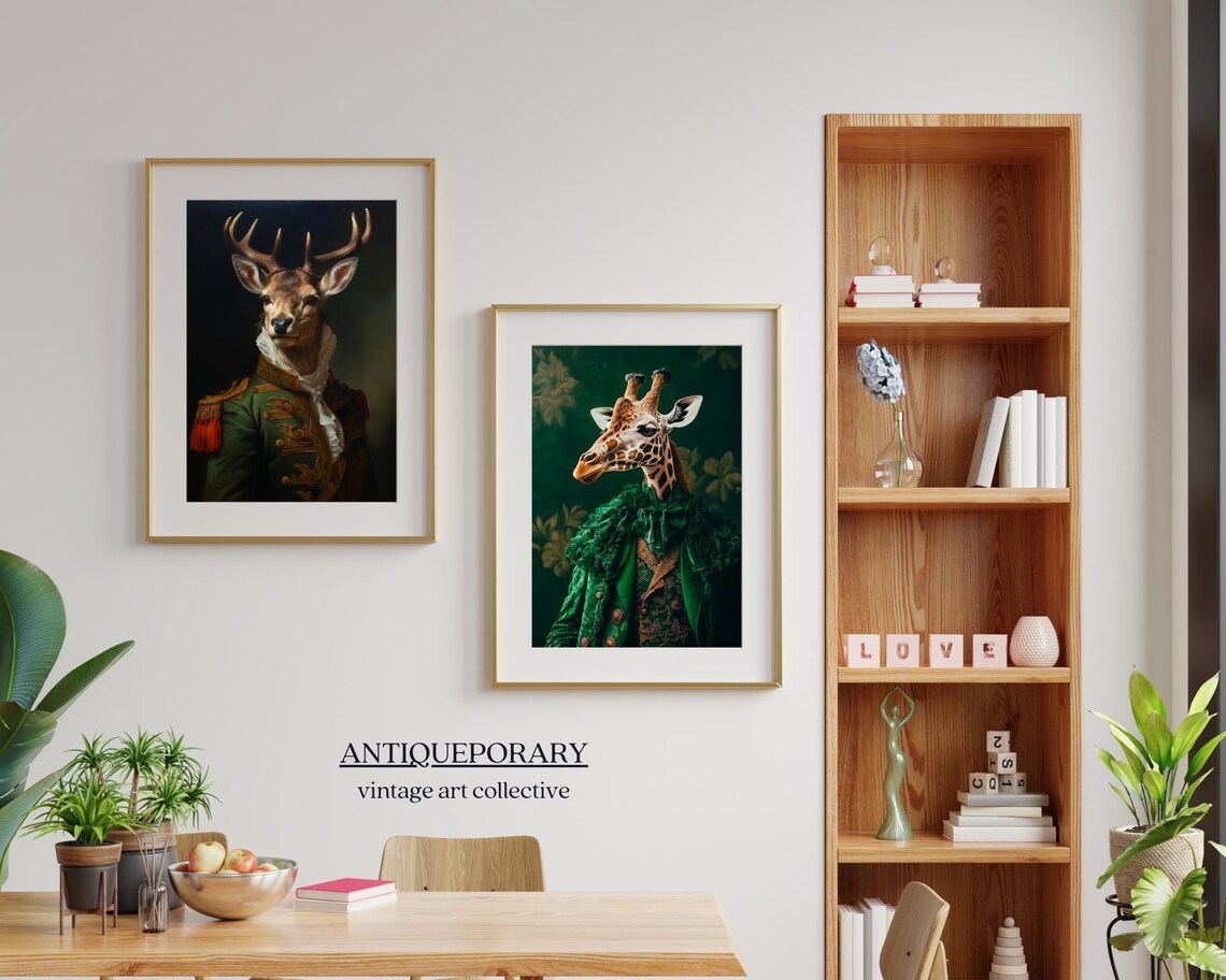 Giraffe Emerald Green Velvet Coat Regal Animal Portrait Poster - Image 3