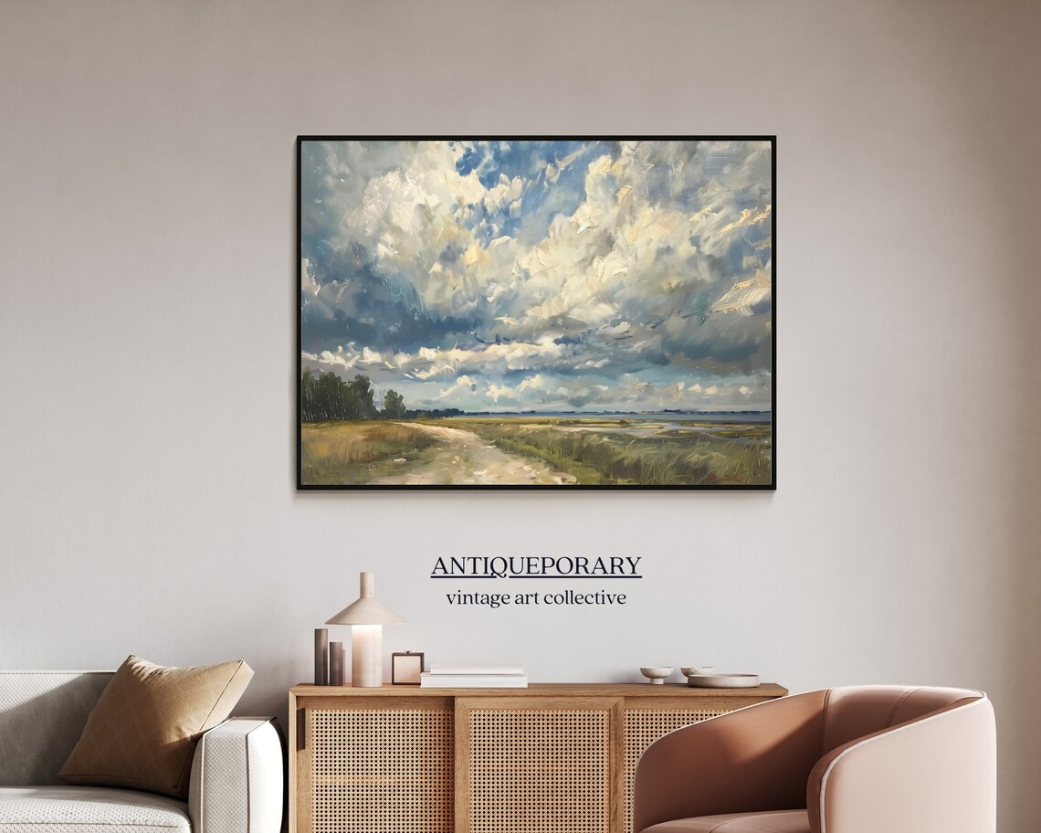 Dramatic Cloud Country Road Neutral Landscape Oil Painting Poster - Image 6