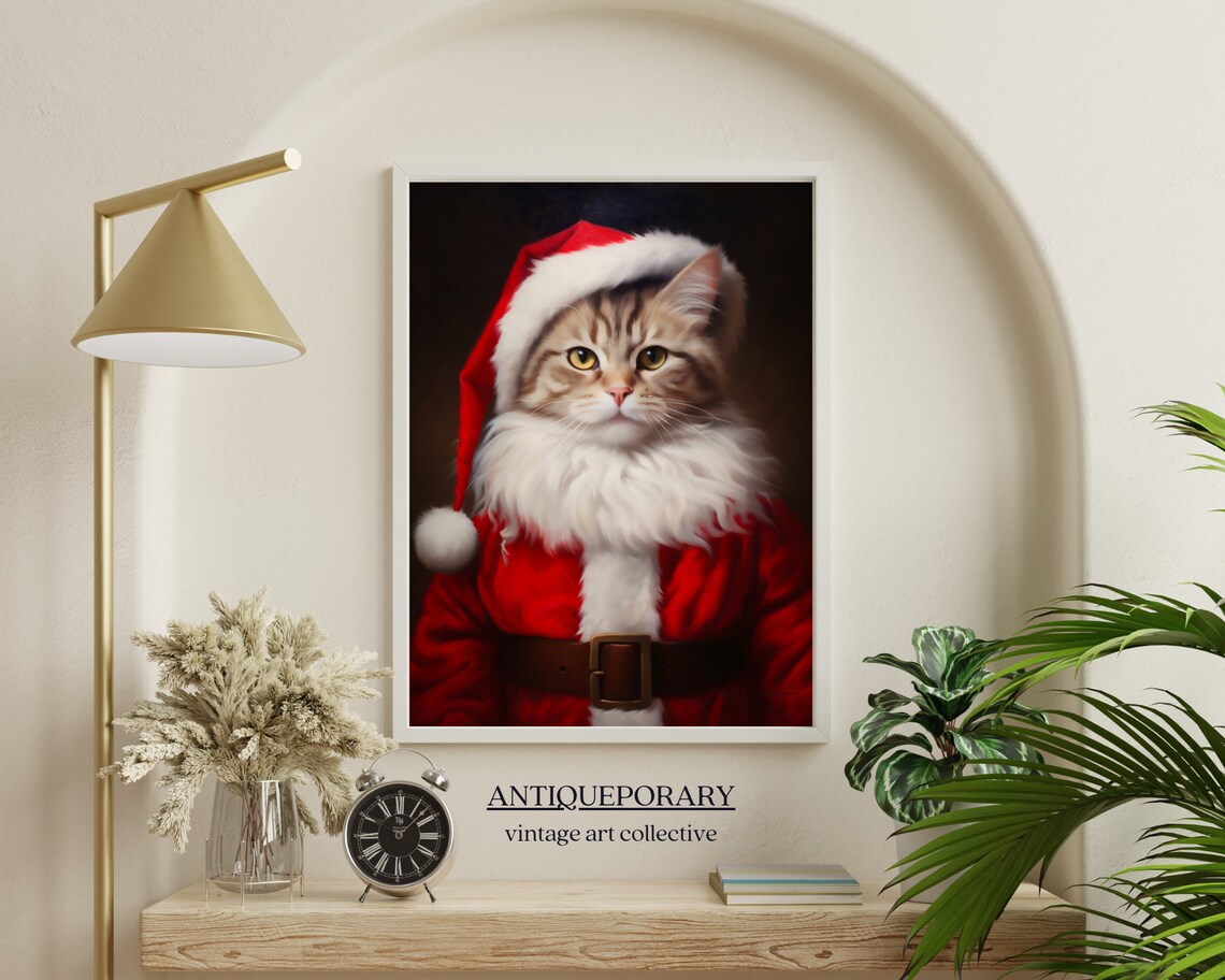 Santa Claus Tabby Cat Red Suit Christmas Portrait Holiday Poster - Image 7