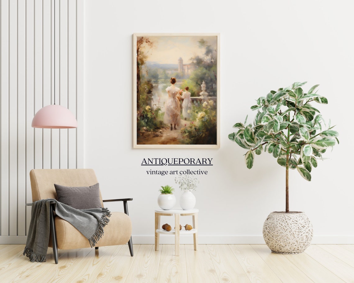 Mother Child Garden Lake View Vintage European Painting Poster - Image 5