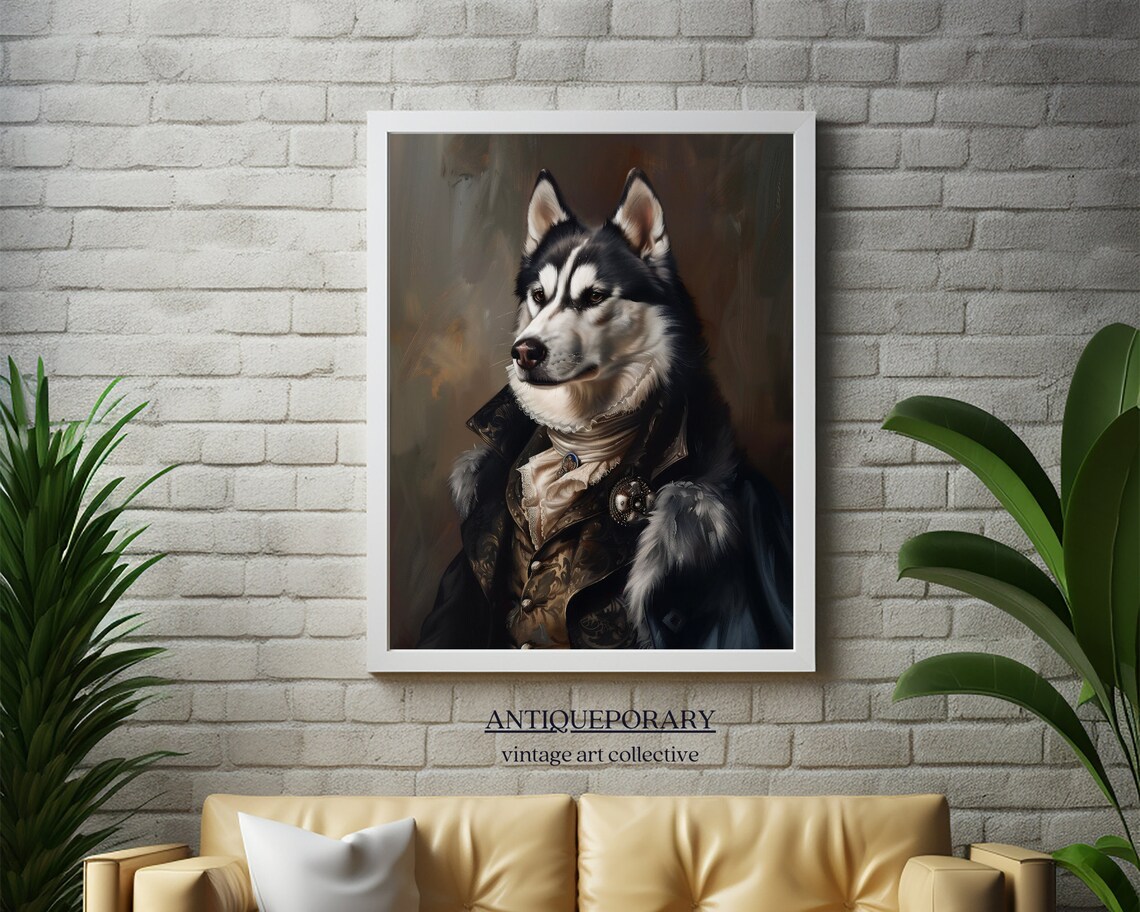 Noble Husky Dog Regal Coat Dark Vintage Animal Portrait Poster - Image 4