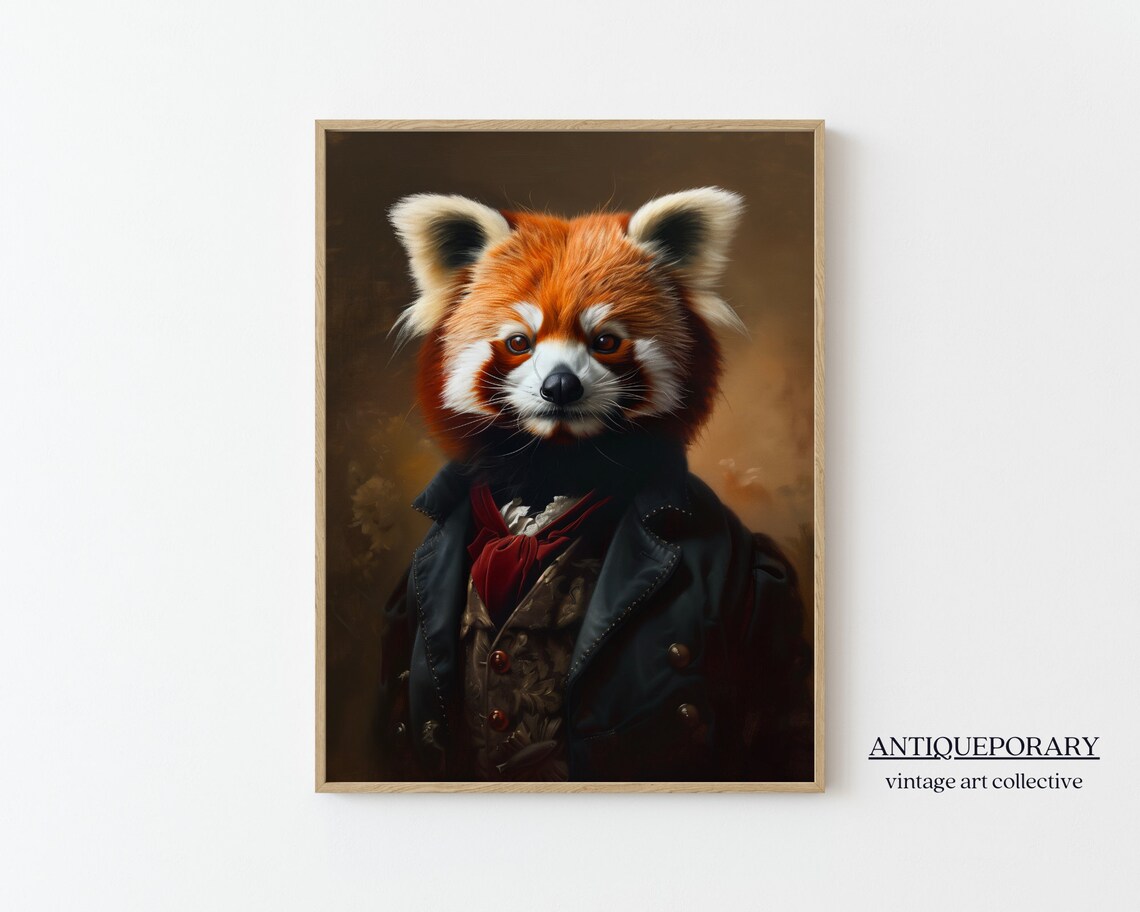 Royal Red Panda in Vintage Coat and Cravat Animal Portrait Poster